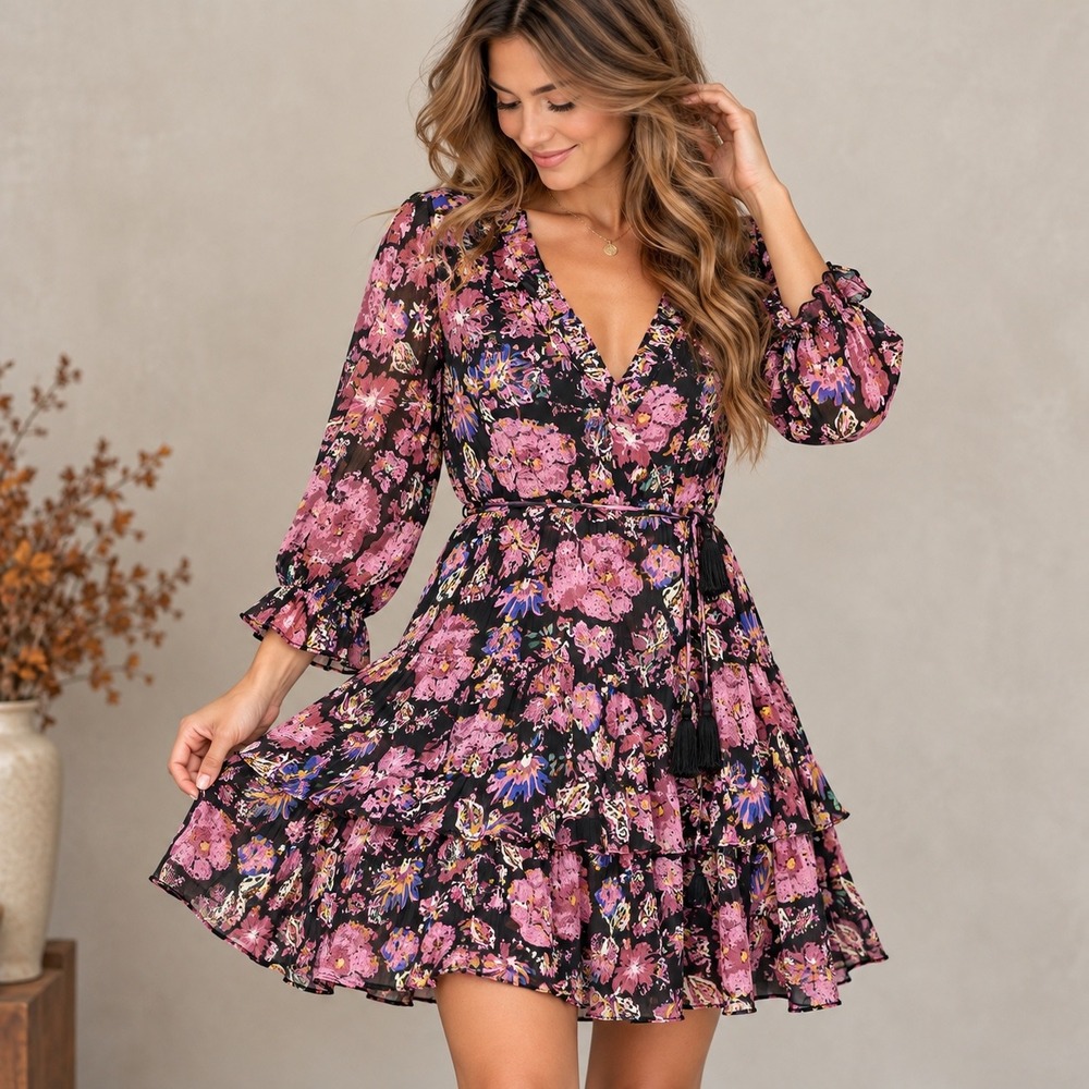 Cleobella Audrey Mini Dress Sz XS Jolie Floral Ruffle Tiered Boho Cottagecore
